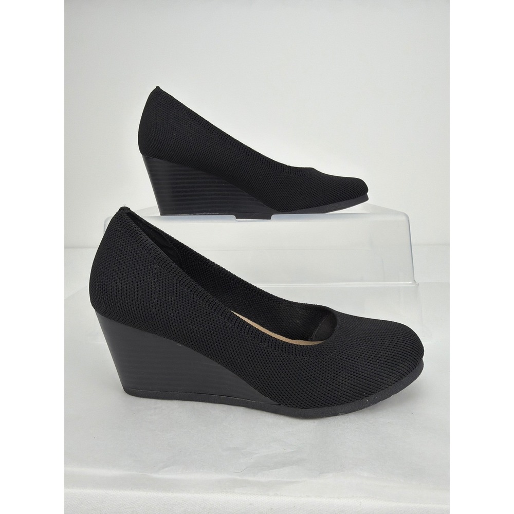 Jellypop Donna Wedge Pumps 6.5 Black Knit Memory Foam Comfort Professional